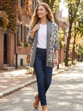 Old Navy Gray & Cream Aztec Knit Open Cardigan
